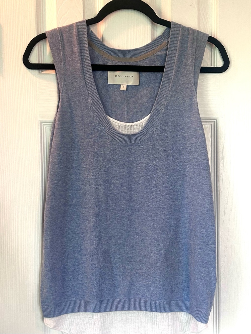 Brochu Walker Layered Knit Tank Sweater Blue Linen Blend Size Small